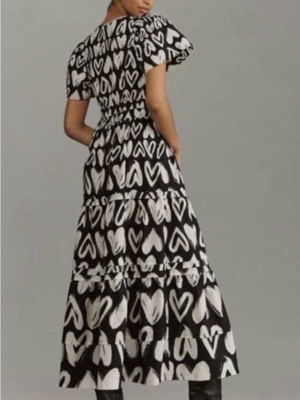 Anthropologie Somerset Size M Women's Black & White Heart Print Maxi Dress